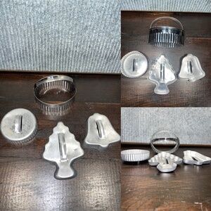 4 Vintage Aluminum Metal Christmas‎ Tree Bell & Serrated Cookie Cutter W/handles